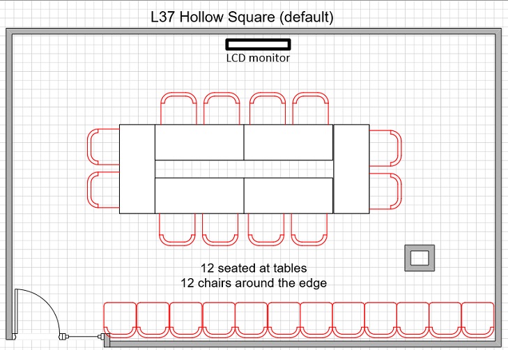 L37 12 seats on table 12 seats around edge in closed tables